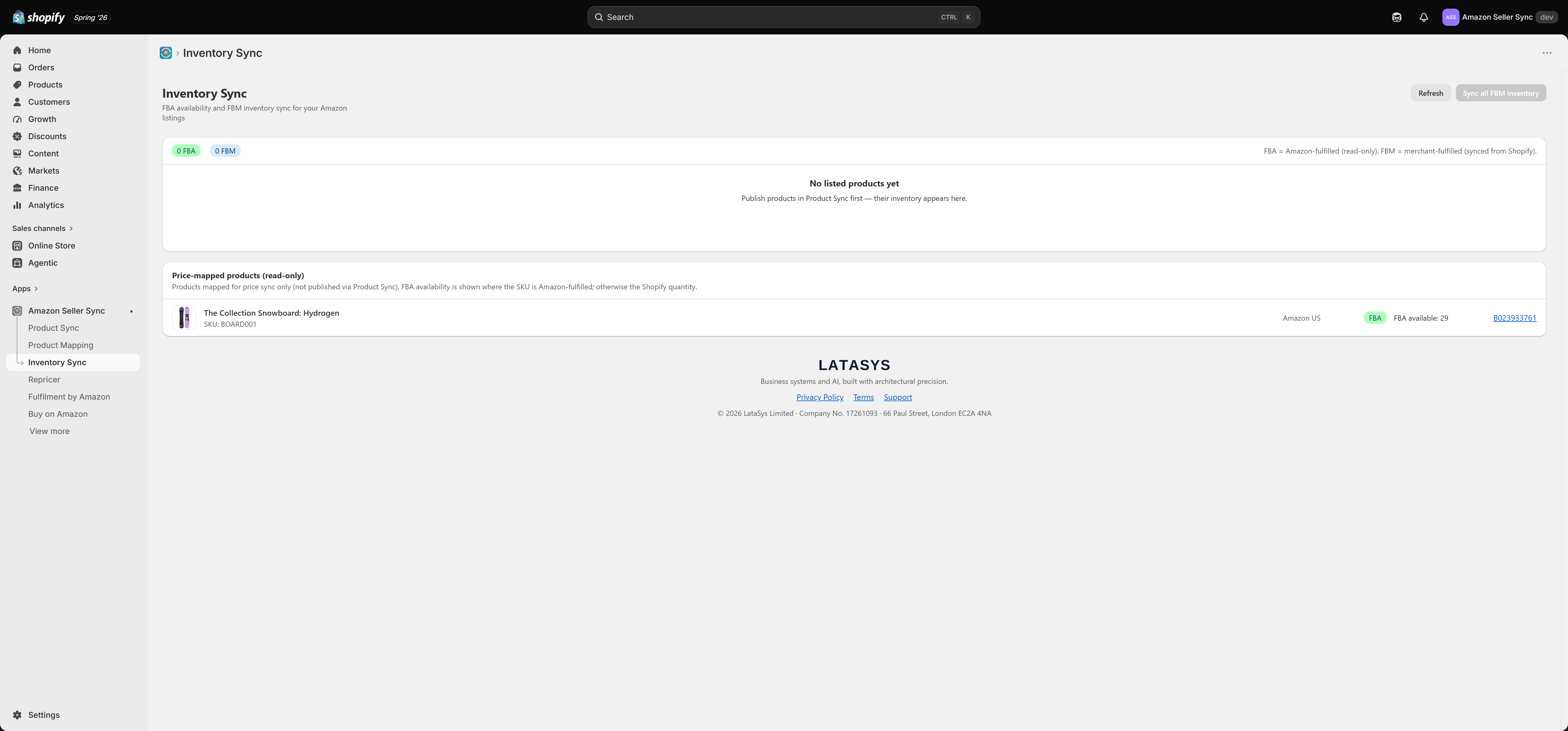 The Inventory Sync page