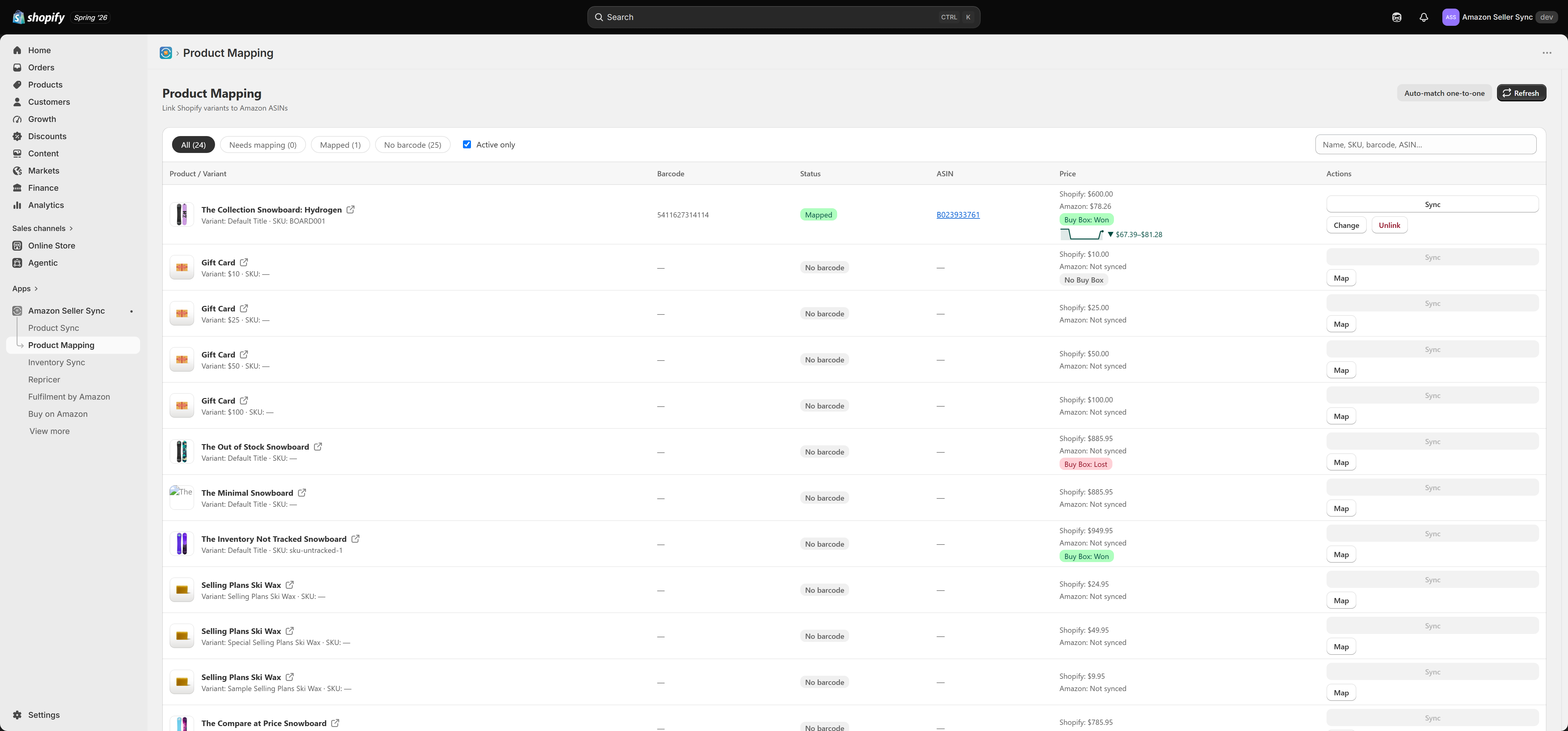 The Product Mapping page