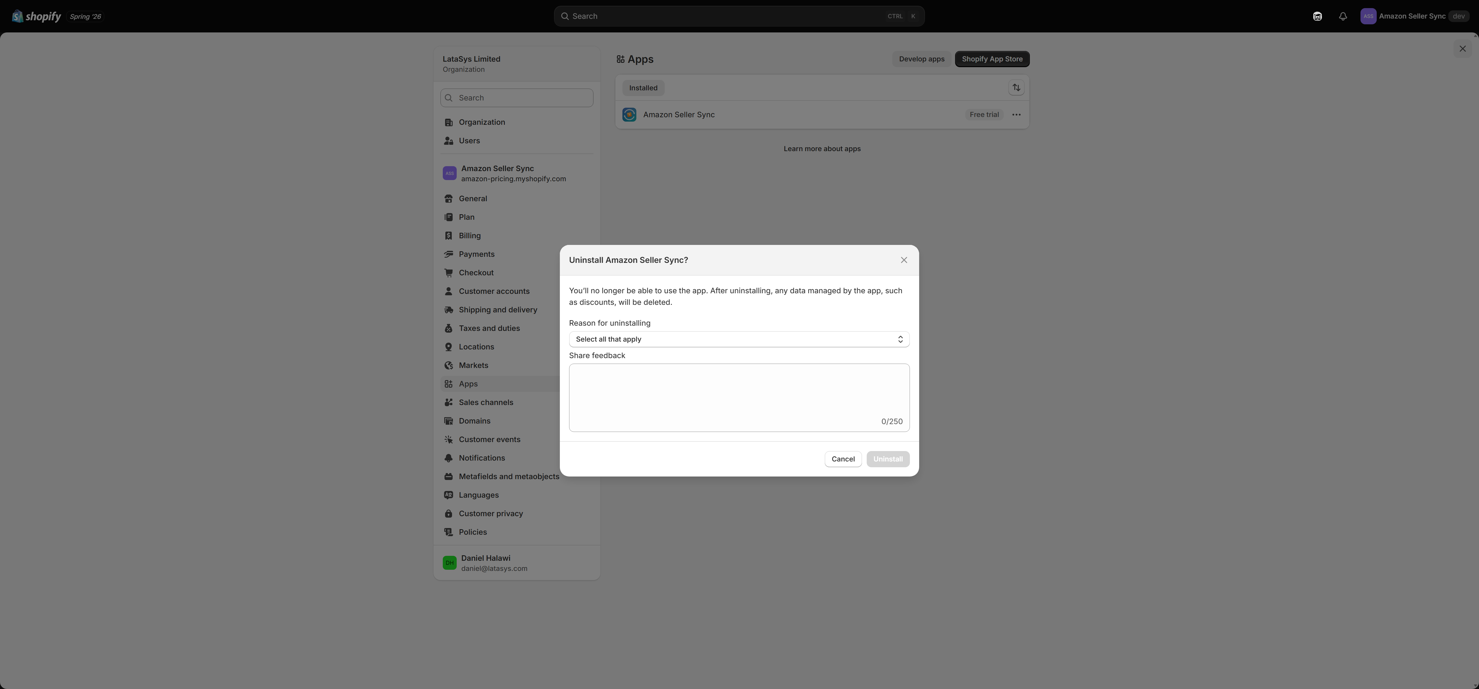 Uninstalling the app